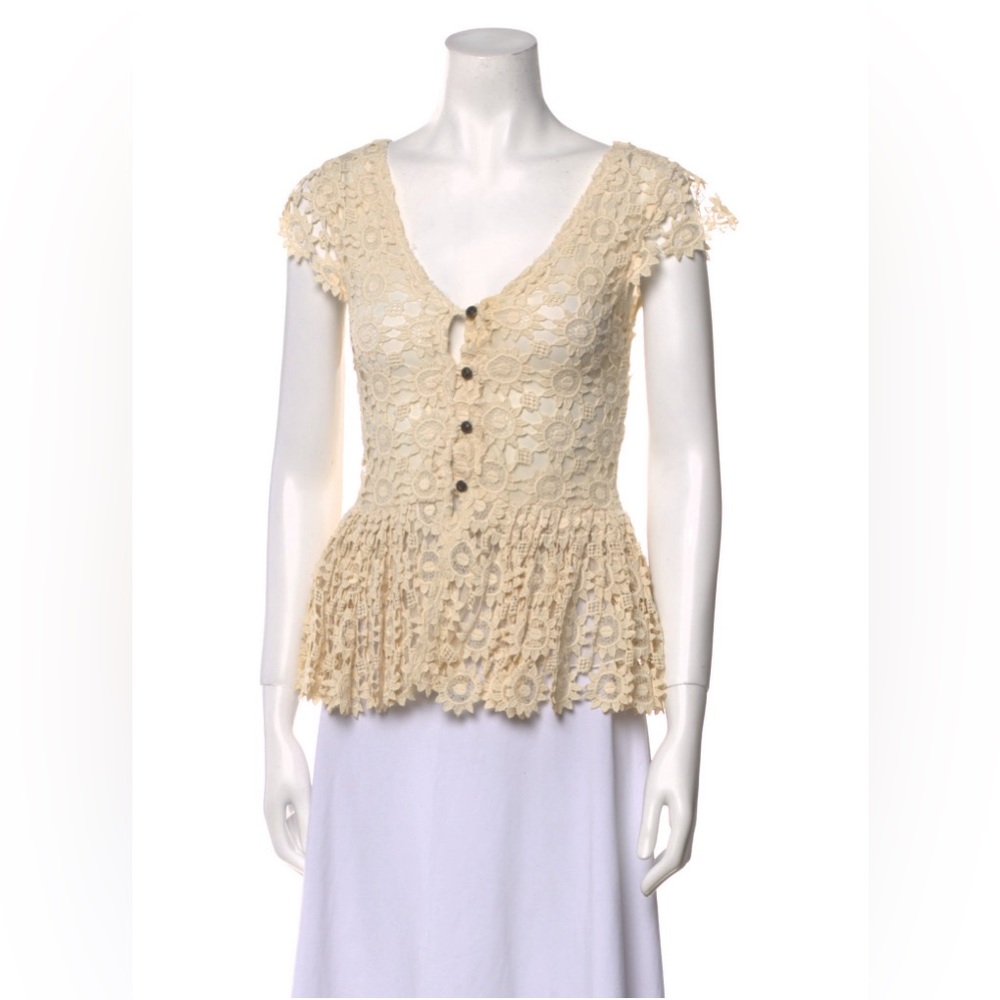 Alice + Olivia Vintage Lace V-Neck Blouse S MSRP $300